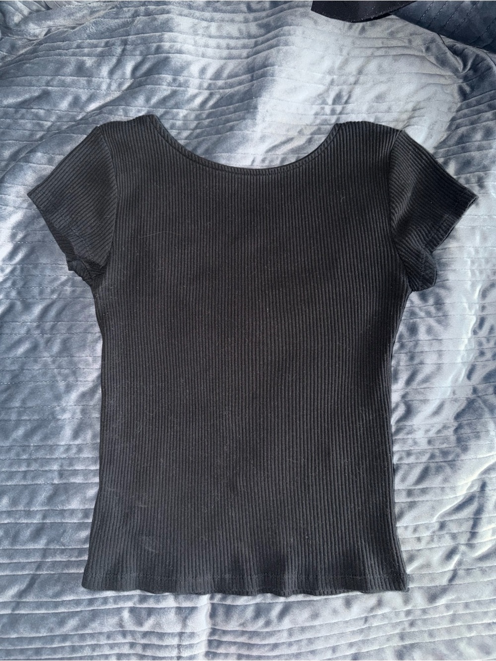 Cotton On Black Ribbed Short Sleeve Scoop Neck Top